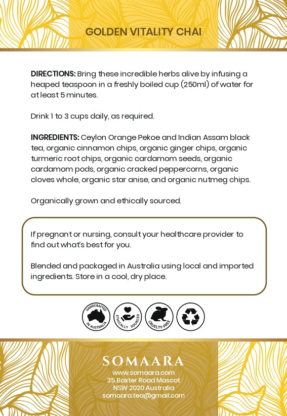 Organic Golden Vitality Chai - Spiced Herbal Boost Tea for Immunity