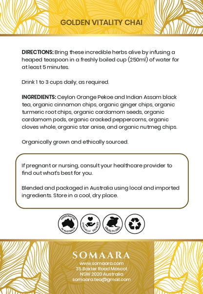 Organic Golden Vitality Chai - Spiced Herbal Boost Tea for Immunity